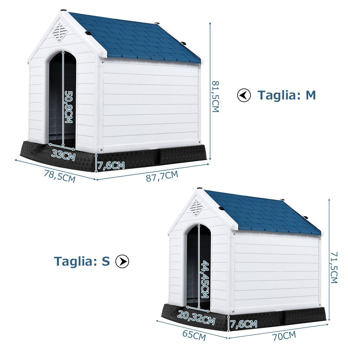 Casetta Impermeabile E Ventilata per Cani, Cuccia Con Valvole D’Aria E Pavimento Rialzato, Blu