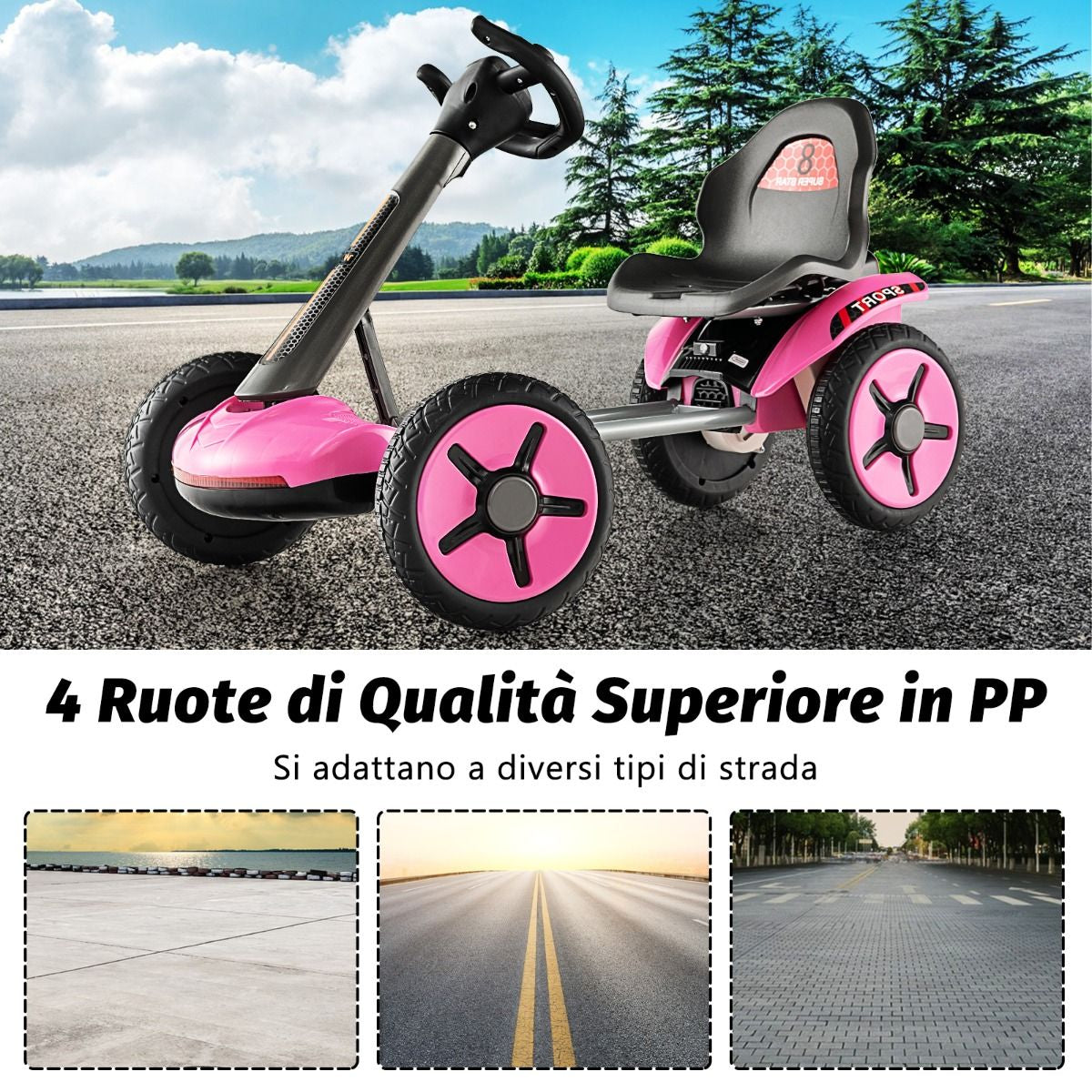 Go Kart Elettrico 12V per Bambini, Go Kart Pieghevole Con Volante E Sedile Regolabili Pulsante Di Avvio