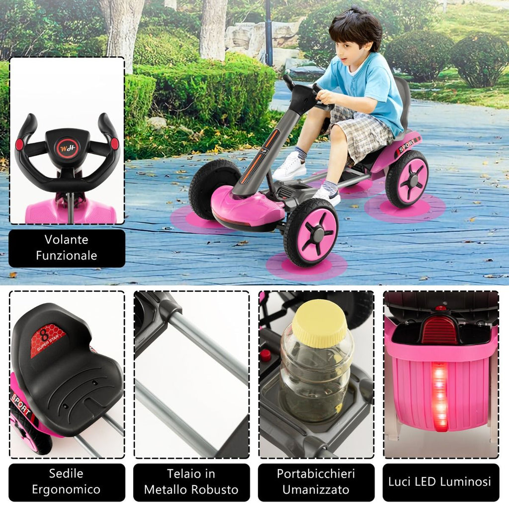 Go Kart Elettrico 12V per Bambini, Go Kart Pieghevole Con Volante E Sedile Regolabili Pulsante Di Avvio