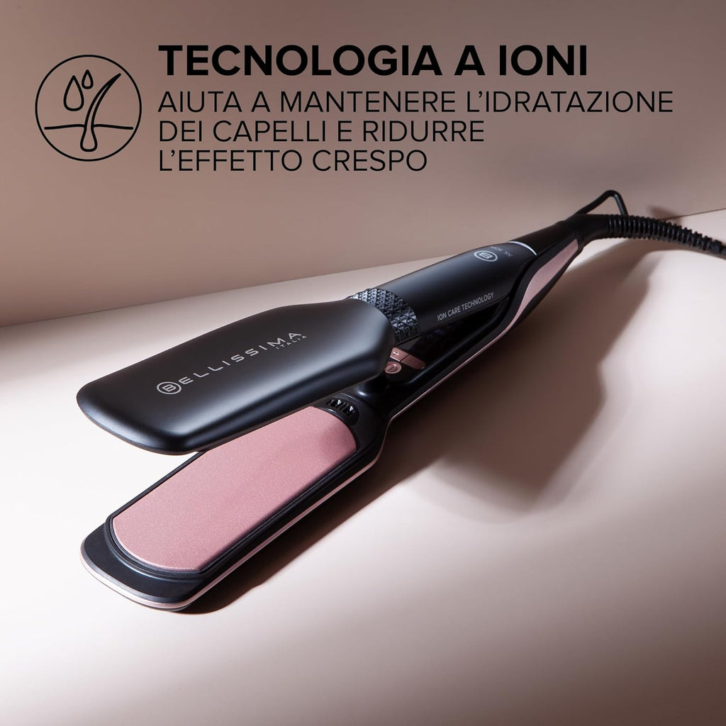 Imetec XL ION, Piastra per Capelli Lisci, Piastre Larghe, Ionizzatore, Rivestimento Ceramica E Cheratina, 5 Temperature Da 150 a 230°C, Riscaldamento Rapido, Cavo 1,8 M