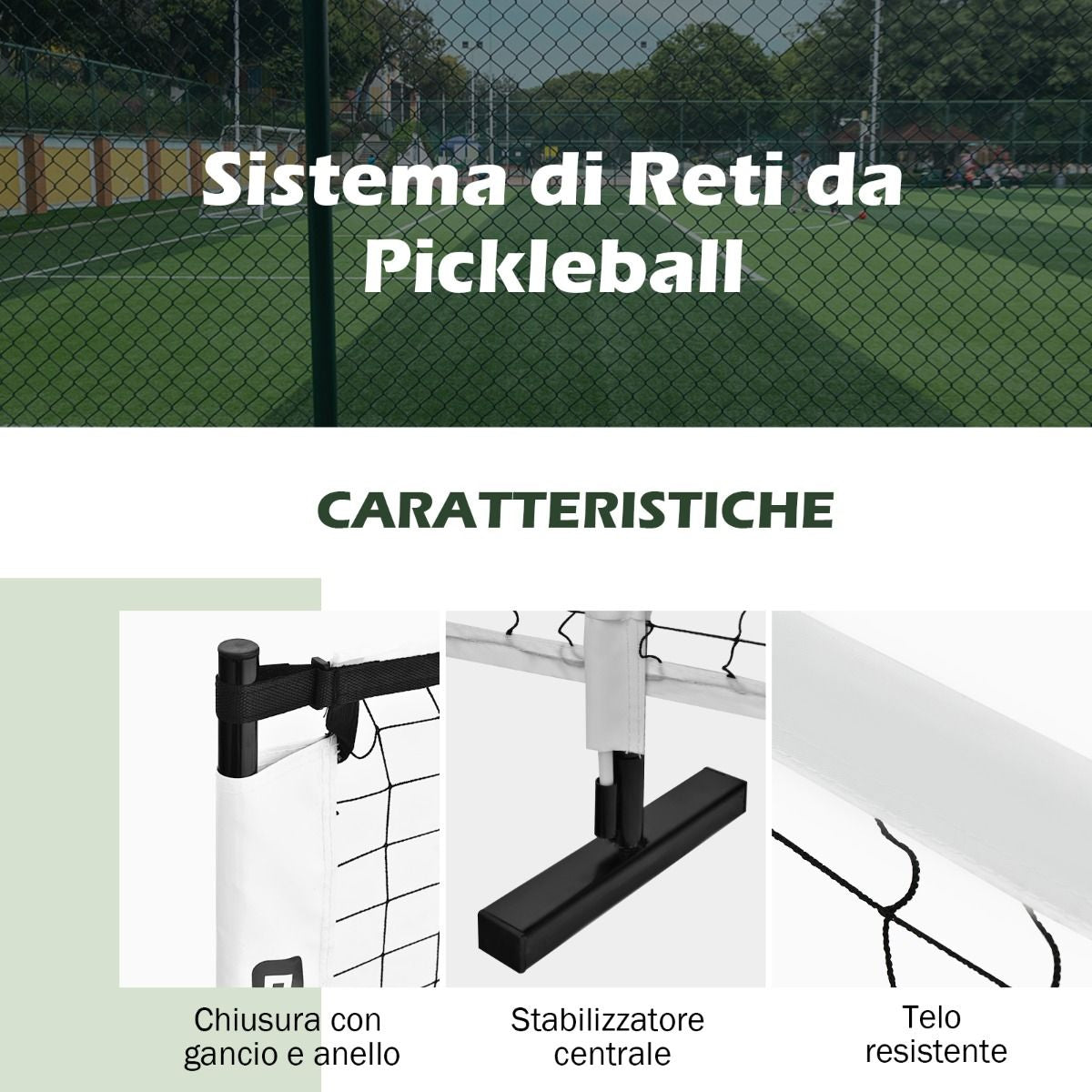 Rete Pickleball Portatile Da 670Cm, Set Rete Da Pickleball Con Tubolari Metallici Rete in Poliestere E Borsa