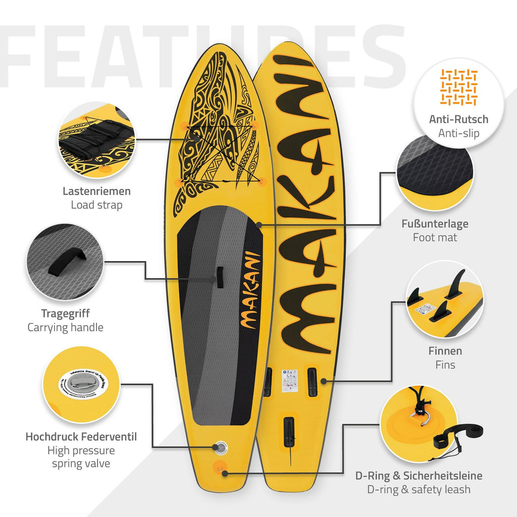 Surfboard Stand up Paddle Board SUP Gonfiabile Con Pagaia E Pompa Giallo 320X80