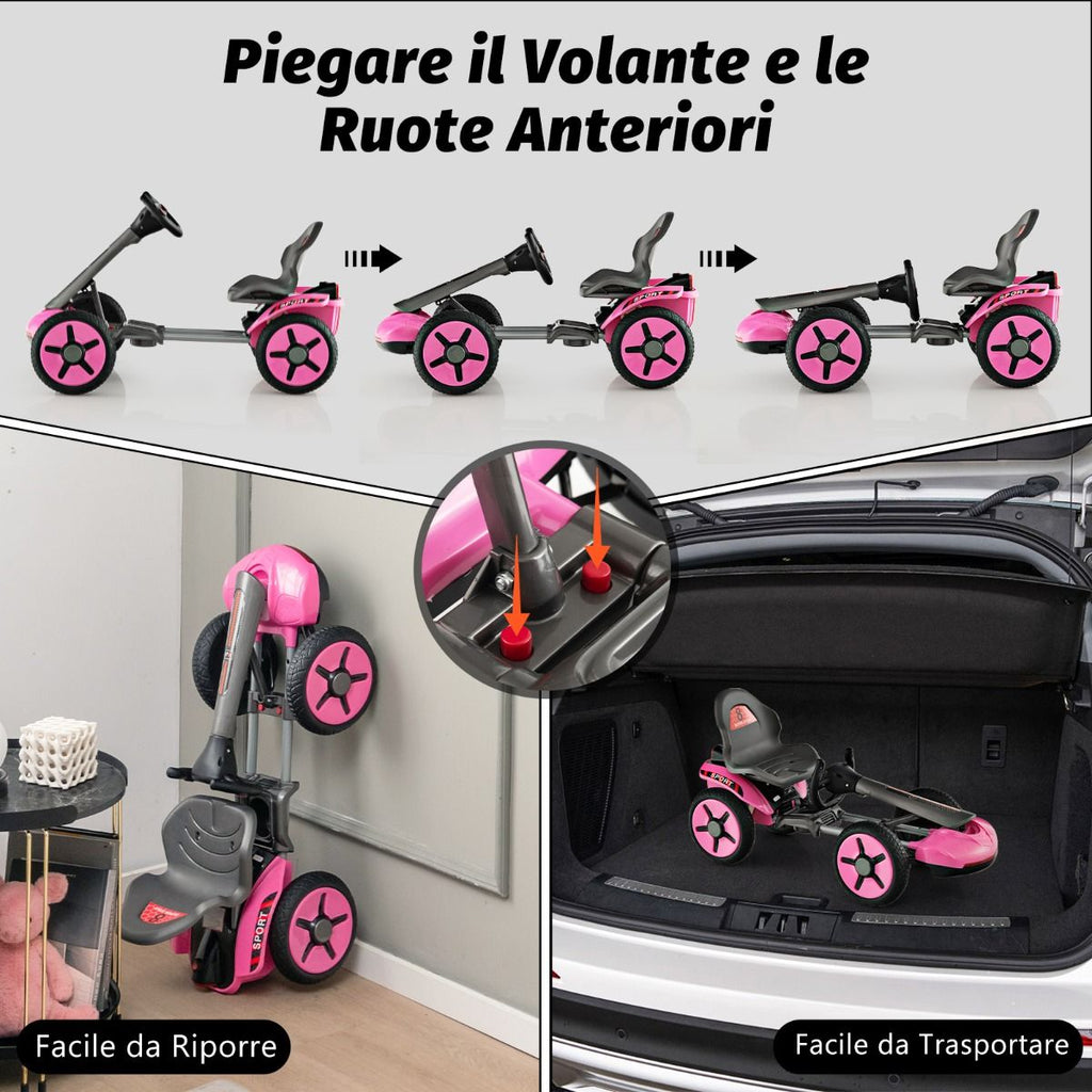Go Kart Elettrico 12V per Bambini, Go Kart Pieghevole Con Volante E Sedile Regolabili Pulsante Di Avvio