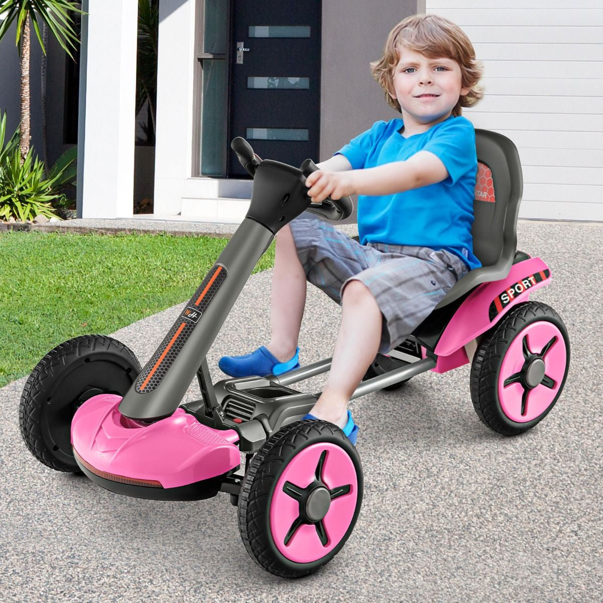 Go Kart Elettrico 12V per Bambini, Go Kart Pieghevole Con Volante E Sedile Regolabili Pulsante Di Avvio