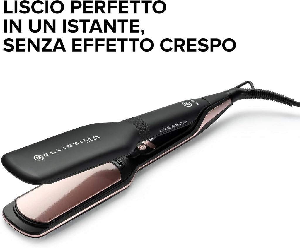 Imetec XL ION, Piastra per Capelli Lisci, Piastre Larghe, Ionizzatore, Rivestimento Ceramica E Cheratina, 5 Temperature Da 150 a 230°C, Riscaldamento Rapido, Cavo 1,8 M