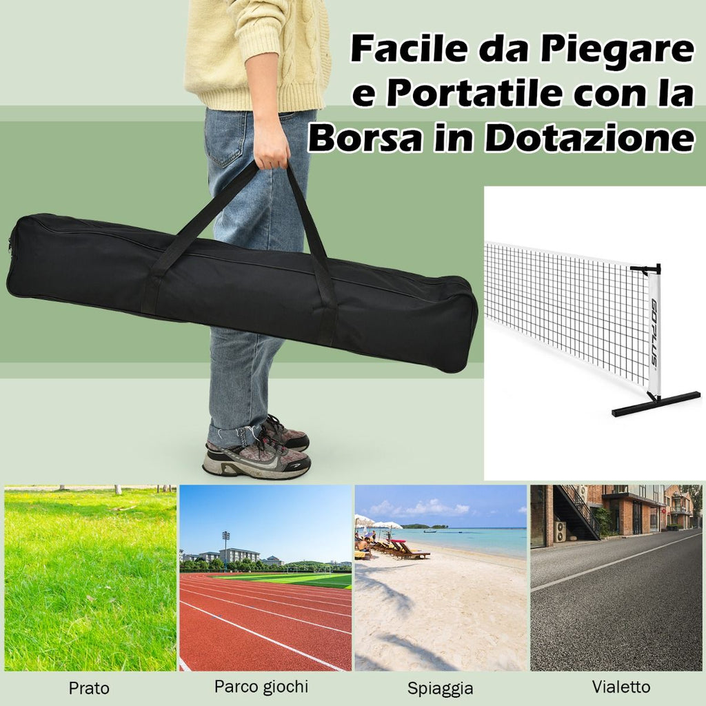 Rete Pickleball Portatile Da 670Cm, Set Rete Da Pickleball Con Tubolari Metallici Rete in Poliestere E Borsa