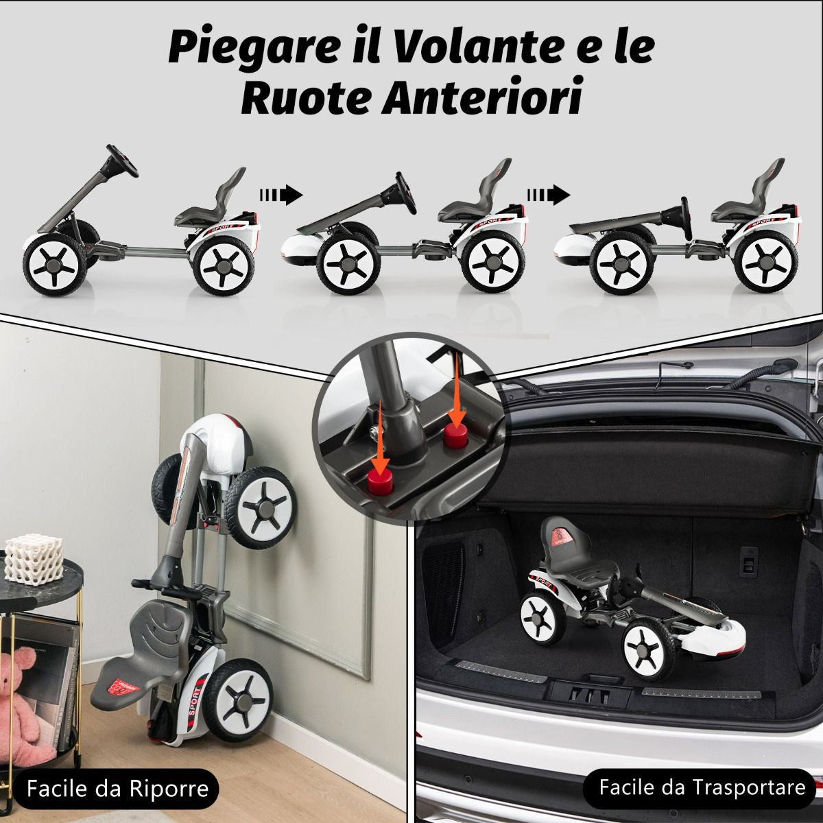 Go Kart Elettrico 12V per Bambini, Go Kart Pieghevole Con Volante E Sedile Regolabili Pulsante Di Avvio