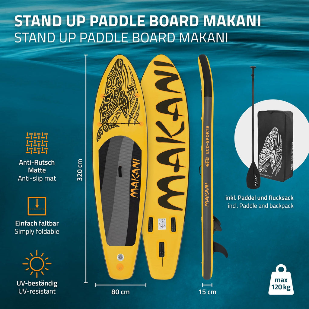Surfboard Stand up Paddle Board SUP Gonfiabile Con Pagaia E Pompa Giallo 320X80