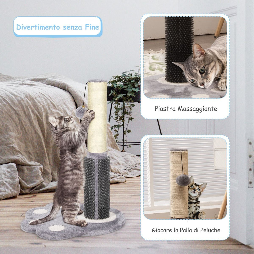 Tiragraffi per Gatti Grandi Adulti a Forma Di Zampa, Albero Tiragraffi Con Piattaforme Amaca 38X38X52Cm Grigio