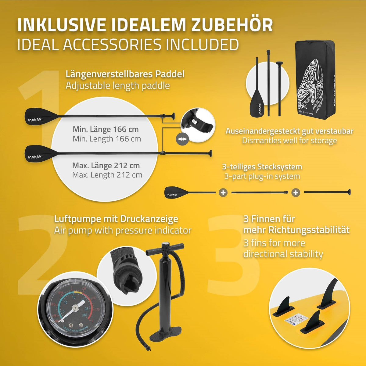 Surfboard Stand up Paddle Board SUP Gonfiabile Con Pagaia E Pompa Giallo 320X80