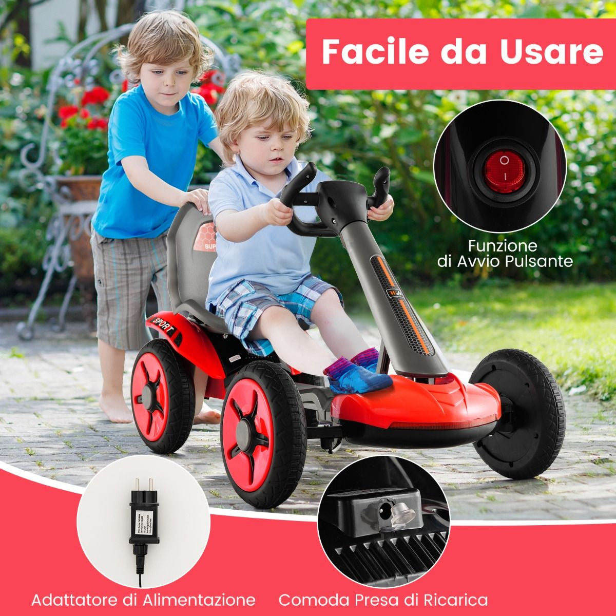 Go Kart Elettrico 12V per Bambini, Go Kart Pieghevole Con Volante E Sedile Regolabili Pulsante Di Avvio