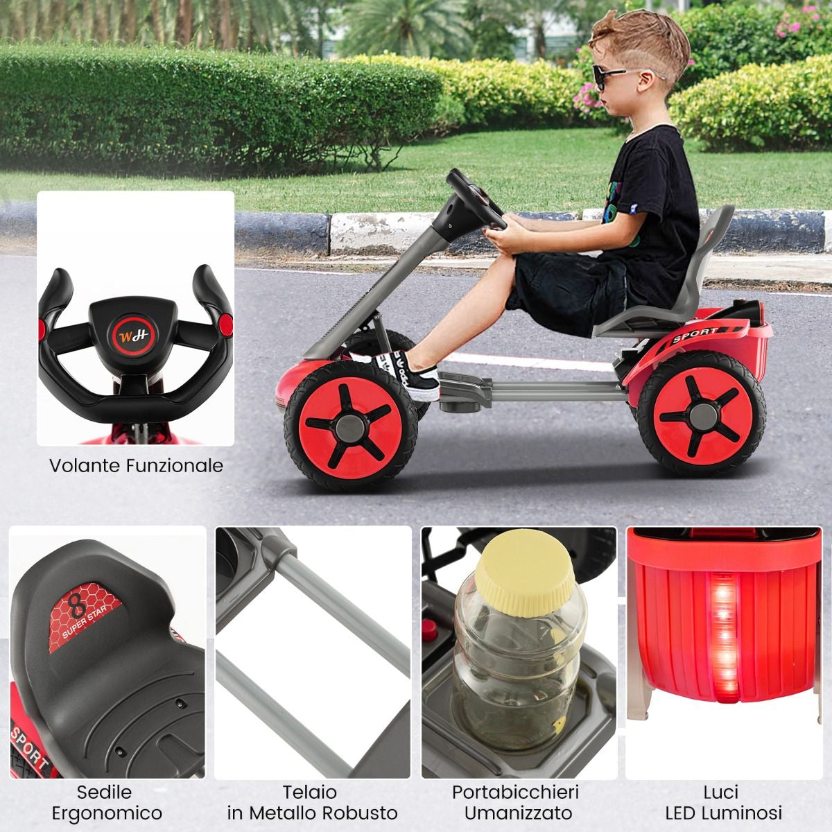 Go Kart Elettrico 12V per Bambini, Go Kart Pieghevole Con Volante E Sedile Regolabili Pulsante Di Avvio