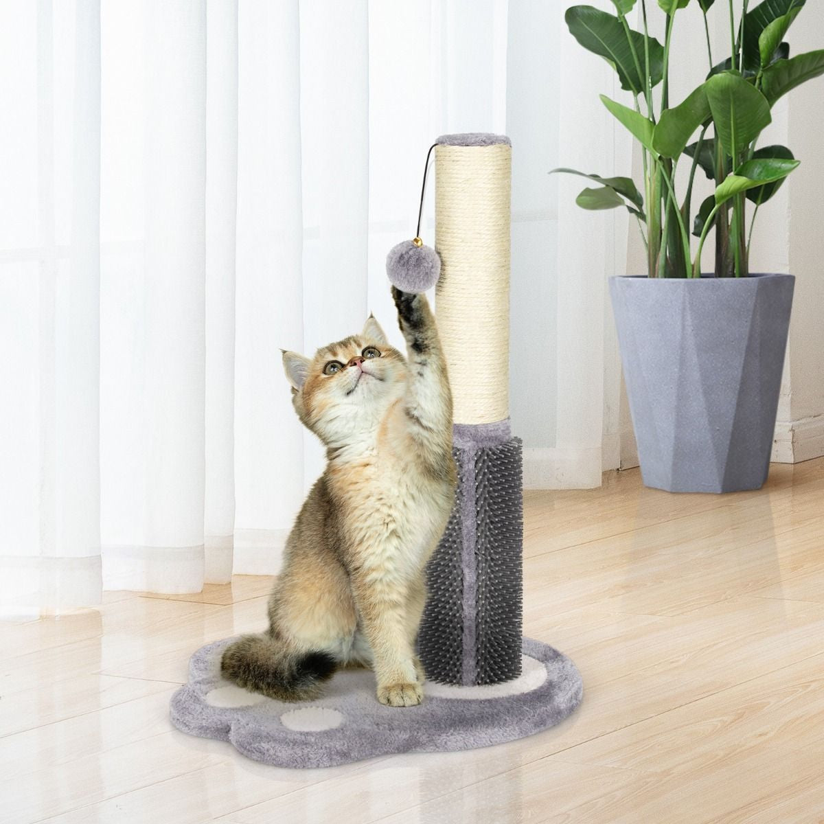Tiragraffi per Gatti Grandi Adulti a Forma Di Zampa, Albero Tiragraffi Con Piattaforme Amaca 38X38X52Cm Grigio