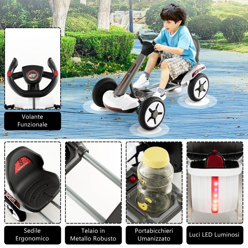 Go Kart Elettrico 12V per Bambini, Go Kart Pieghevole Con Volante E Sedile Regolabili Pulsante Di Avvio