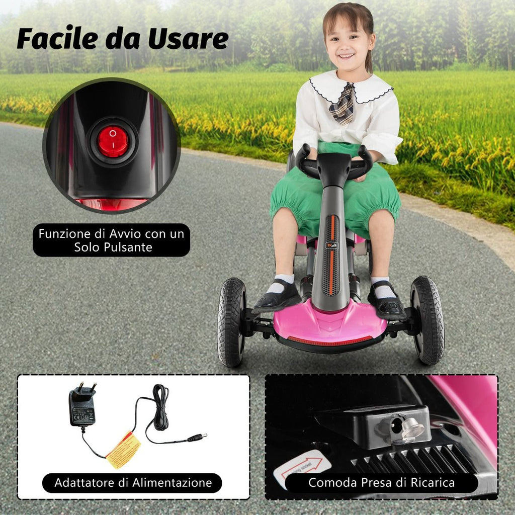 Go Kart Elettrico 12V per Bambini, Go Kart Pieghevole Con Volante E Sedile Regolabili Pulsante Di Avvio