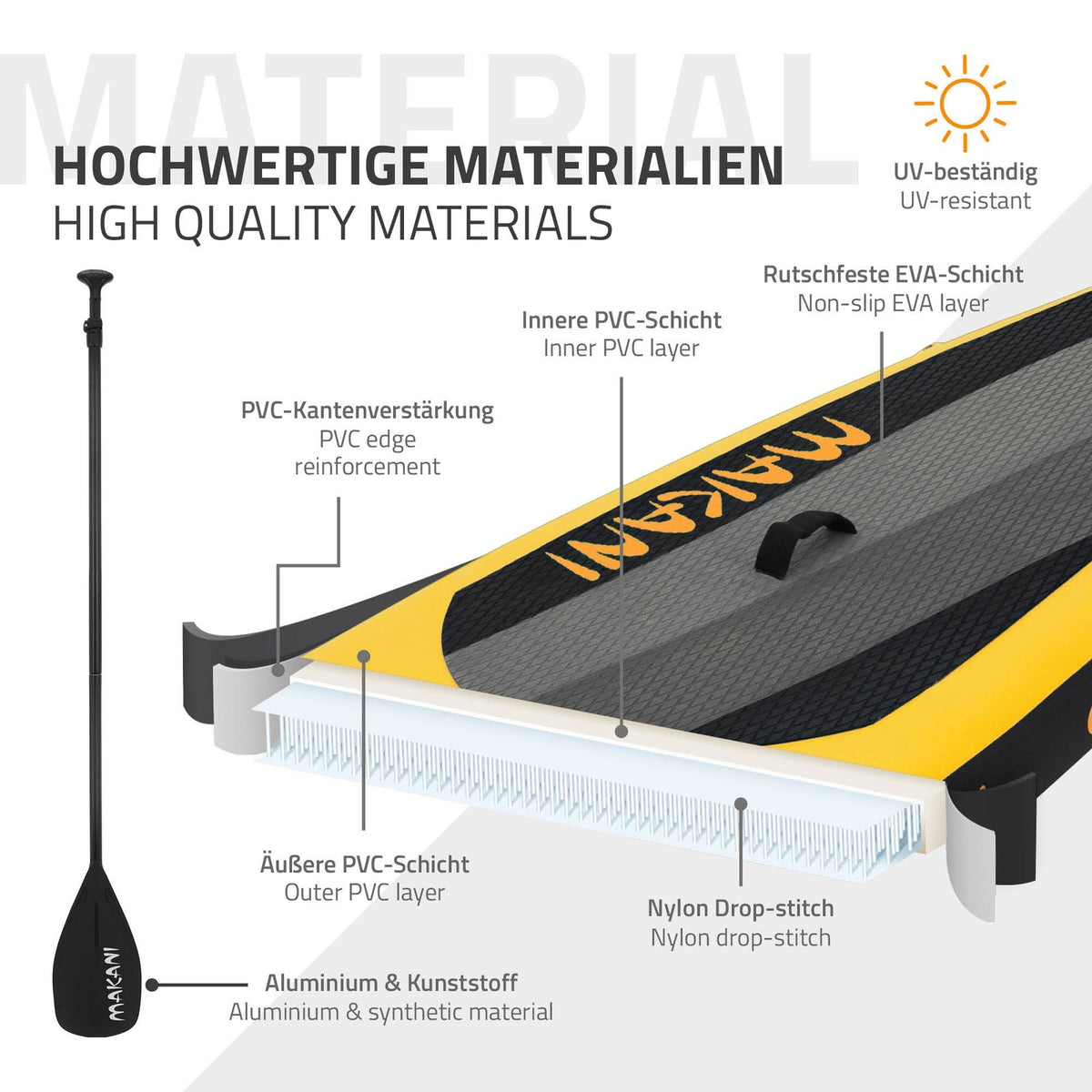 Surfboard Stand up Paddle Board SUP Gonfiabile Con Pagaia E Pompa Giallo 320X80