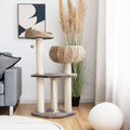 Albero per Gatti Da Interno Con Trespoli in Sisal Naturale, Lettini a Forma Di Cesto Con Pallina Appesa 2 Colori