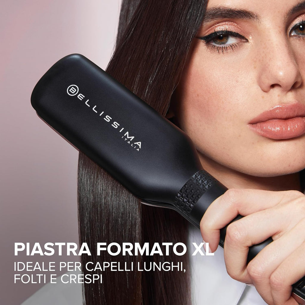 Imetec XL ION, Piastra per Capelli Lisci, Piastre Larghe, Ionizzatore, Rivestimento Ceramica E Cheratina, 5 Temperature Da 150 a 230°C, Riscaldamento Rapido, Cavo 1,8 M