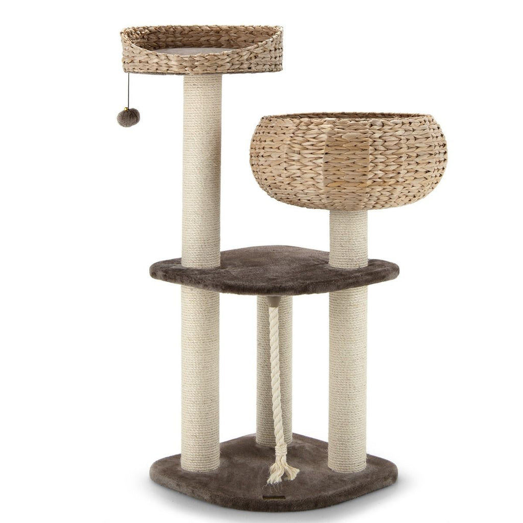 Albero per Gatti Da Interno Con Trespoli in Sisal Naturale, Lettini a Forma Di Cesto Con Pallina Appesa 2 Colori