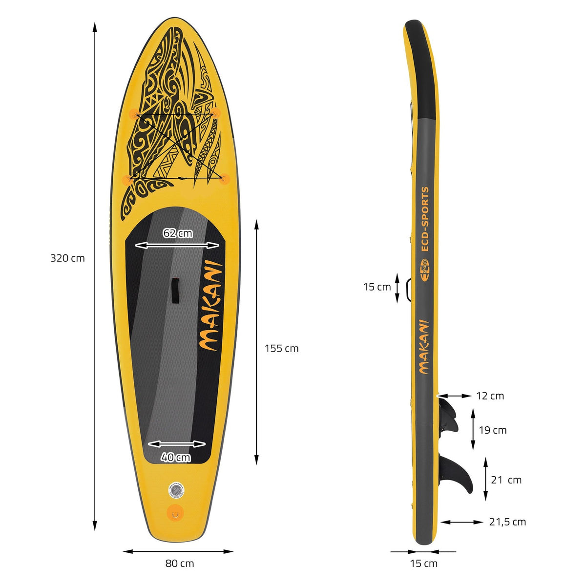 Surfboard Stand up Paddle Board SUP Gonfiabile Con Pagaia E Pompa Giallo 320X80