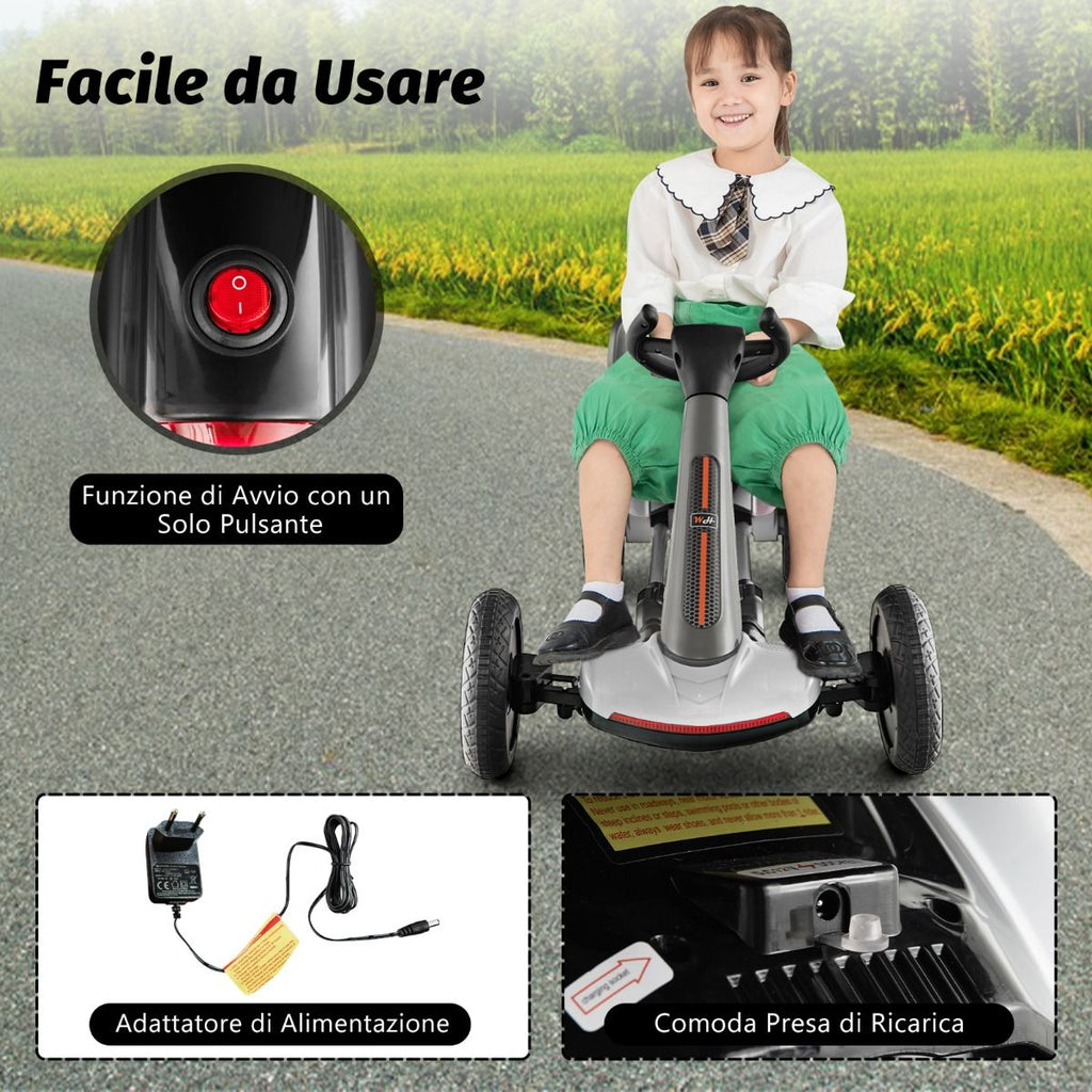 Go Kart Elettrico 12V per Bambini, Go Kart Pieghevole Con Volante E Sedile Regolabili Pulsante Di Avvio