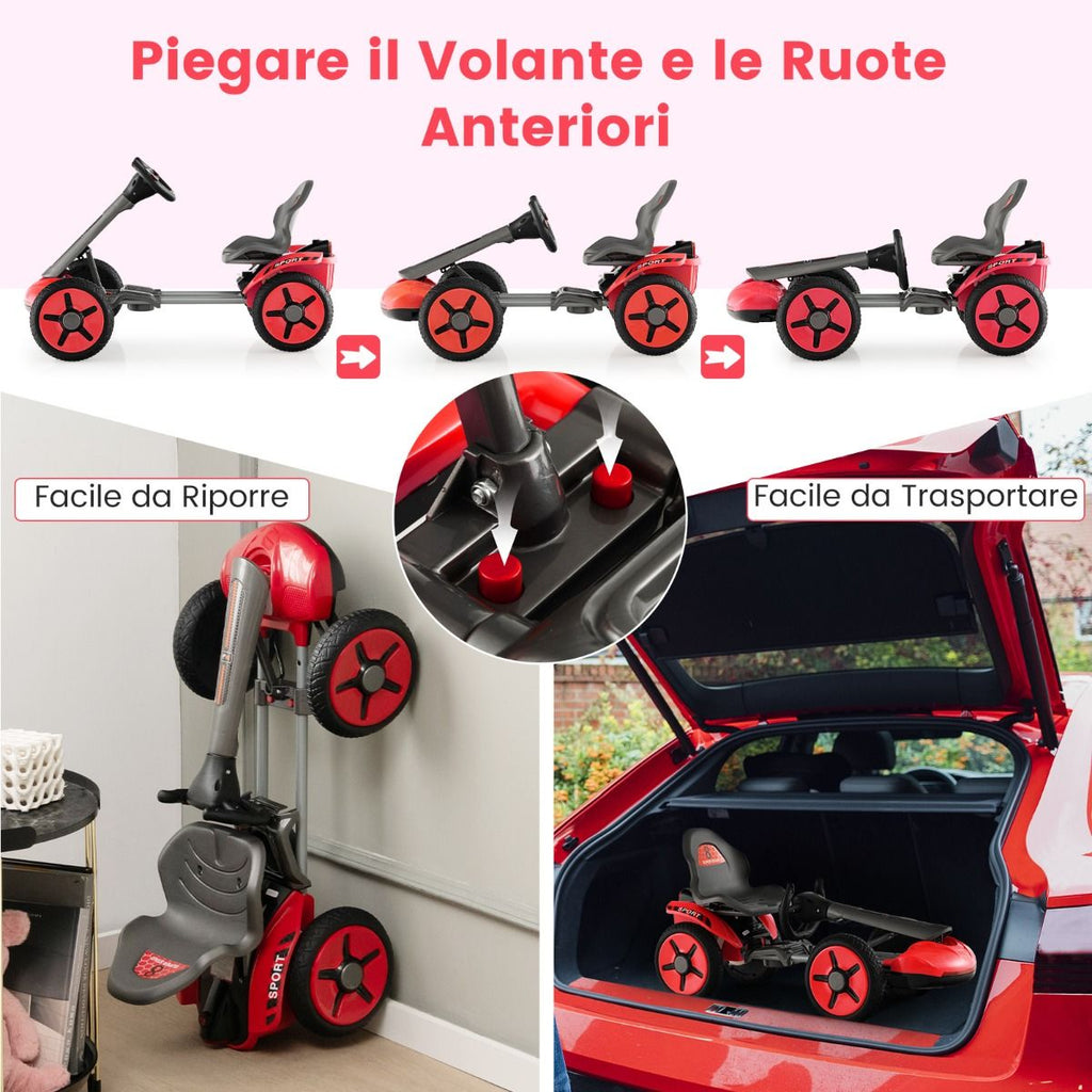 Go Kart Elettrico 12V per Bambini, Go Kart Pieghevole Con Volante E Sedile Regolabili Pulsante Di Avvio